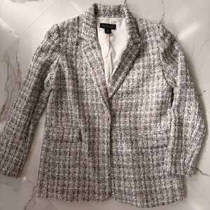 Rachel Zoe Tweed Blazer in Cream and Gray and Navy Houndstooth